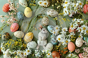 Happy easter love card Eggs Easter basket surprises Basket. White spring Bunny eternal life. Rose Pearl background wallpaper