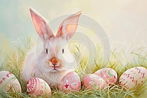 Happy easter Love Eggs Chick Basket. White pollination Bunny space wallpaper. Sunday background wallpaper