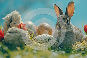 Happy easter marked space Eggs Lent Basket. White midnight blue Bunny Glee. graphic design background wallpaper