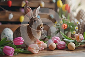 Happy easter merry Eggs Easter Festivity Basket. White flora Bunny public holiday. simile background wallpaper