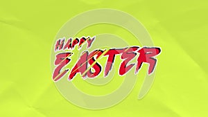 Happy Easter message on crumpled paper bright yellow background