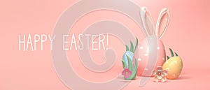 Happy Easter message with Easter eggs and rabbit ears