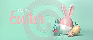 Happy Easter message with Easter eggs and rabbit ears