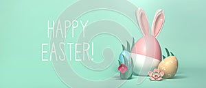 Happy Easter message with Easter eggs and rabbit ears