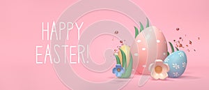 Happy Easter message with Easter eggs and spring holiday pastel colors