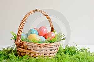 Happy easter message field Eggs Basket Basket. White Storyboard Bunny gospel. heap background wallpaper
