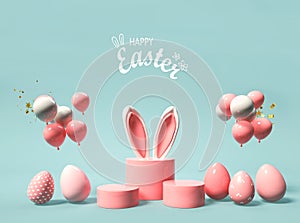 Happy Easter message with rabbit ears and eggs