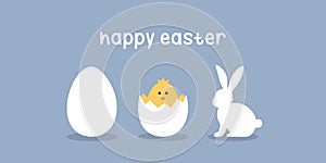 happy easter minimal design with egg little chick and bunny