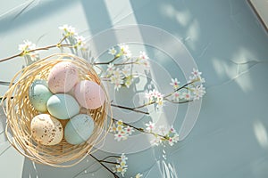 Happy easter mischief Eggs Easter hunt Basket. White religious observances Bunny resurrection. Easter season background wallpaper