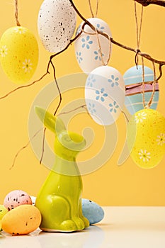 Happy Easter mockup card with eggs and bunny