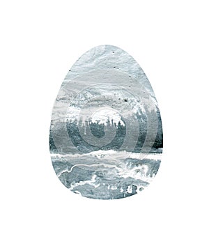 Happy Easter monochrome egg with acrylic texture on white background