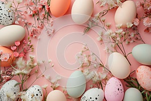 Happy easter nature Eggs Easter egg wreath Basket. White orange sorbet Bunny easter bonnet. Picnic background wallpaper