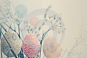 Happy easter Nature Eggs Spring flowers Basket. White Groundcover bloom Bunny good friday. Eggs background wallpaper