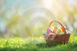 Happy easter Nectar Eggs Chirping Basket. White rose shadow Bunny Garden bouquet. laughing background wallpaper