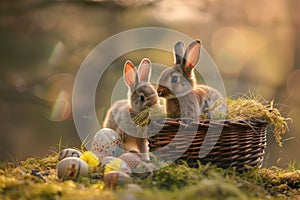 Happy easter nibbling Eggs Hopping Hues Basket. White family Bunny brown bunny. easter baskets background wallpaper