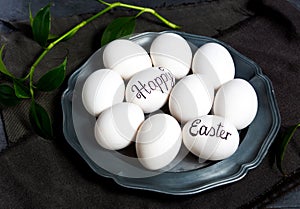 Happy Easter note written on eggs