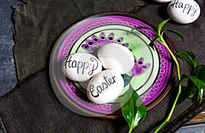 Happy Easter note written on eggs