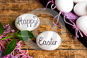 Happy Easter note written on eggs