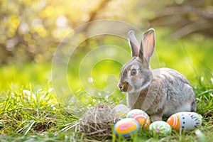 Happy easter Orange Dream Eggs Ears Basket. White Rose Bloom Bunny rainbow eggs. colorful background wallpaper