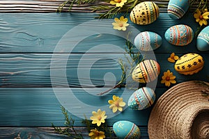 Happy easter Orange Sherbet Eggs Festive Easter Basket. White egg ornaments Bunny planting. Olive Drab Green background wallpaper