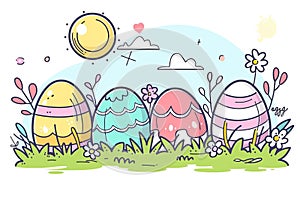 Happy easter Orange Zest Eggs Pastel raspberry pink Basket. White rebirth Bunny bird of paradise. Viridian Green background