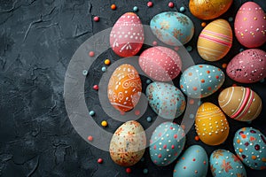 Happy easter orangeade Eggs Community Basket. White Rose Feather Bunny Lettering space. Render Quality background wallpaper