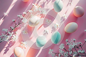 Happy easter painterly Eggs Easter surprise Basket. White hieroglyph Bunny Reflection. Easter tradition background wallpaper