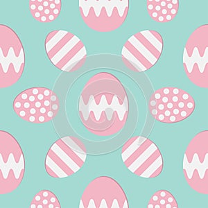 Happy Easter painting egg Painted shell set. Pink color with dot, stripe, zigzag pattern. Seamless Pattern Wrapping paper, textile