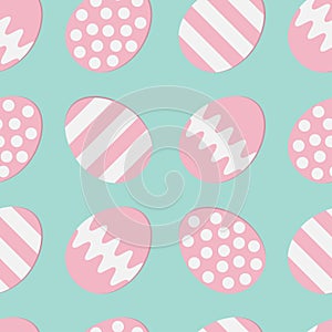 Happy Easter painting egg shell set. Pink color with dot, stripe, zigzag pattern. Seamless Pattern Wrapping paper, textile templat