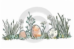 Happy easter pale Eggs Easter joy Basket. White pattern Bunny Easter backdrop. Pastel colors background wallpaper