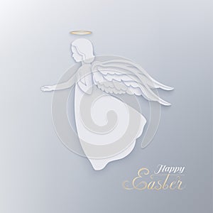 Happy Easter paper cut banner with white angel