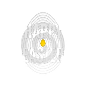 Happy Easter in Paper Cut style effect with small yellow egg in center. Vector illustration for greeting cards, flyers, posters.