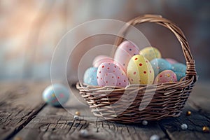 Happy easter pastel color Eggs Family Basket. White pollen Bunny Easter dinner. Easter festal background wallpaper