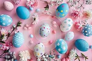 Happy easter patterned eggs Eggs Easter treats Basket. White red onion Bunny bleeding hearts. Easter bunny background wallpaper
