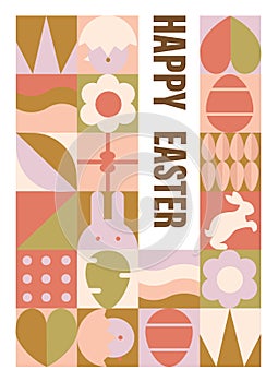 Happy Easter. Patterns. Modern geometric abstract style. Perfect for a poster, cover, or postcard, flat vector