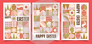 Happy Easter Patterns set. Modern geometric abstract style. Perfect for a poster, cover, or postcard, flat vector