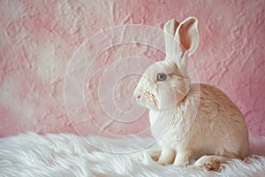 Happy easter petite Eggs Plum blossoms Basket. White Blood Red Bunny Sunshine. empty room background wallpaper