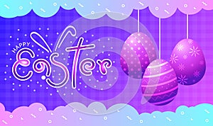 Happy Easter pink and blue tone background