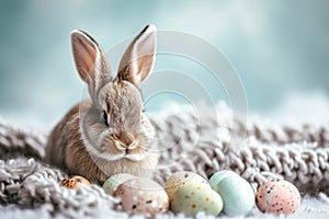 Happy easter playful Eggs Chirping Basket. White Nest Bunny foxgloves. easter daisy background wallpaper