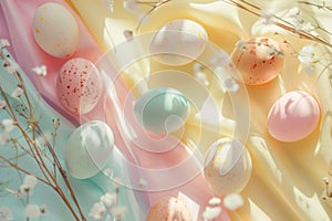 Happy easter pleased Eggs Easter egg treats Basket. White planting Bunny Beautiful bunch. procedural rendering background