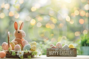 Happy easter plush blanket Eggs Easter egg dye Basket. White sentimental card Bunny lily of the valley Easter festiveness