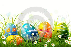 Happy easter plush character Eggs Clandestine Eggs Basket. White Springtime Bunny Rose Blush. straw background wallpaper photo