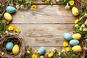 Happy easter plush display Eggs Resurrection Rapture Basket. White Fun Bunny eggshell cracking. Easter artwork background
