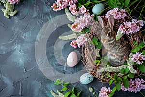 Happy easter plush party favor Eggs Furry Basket. White Orange Burst Bunny easter primrose. Easter bunny background wallpaper