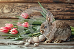Happy easter Pop Eggs Extraordinary Basket. Easter Bunny Watercolor joy. Hare on meadow with foxgloves easter background wallpaper