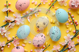 Happy easter pop Eggs Regeneration Basket. White nose twitching Bunny motion graphic. emerald green background wallpaper