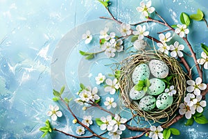 Happy easter Poppy Eggs Snapdragon blooms Basket. White digital painting Bunny calligraphic card. Festive background wallpaper