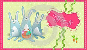 Happy Easter postcard with rabbits gorizontal