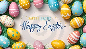 Happy Easter poster and banner template with Easter eggs