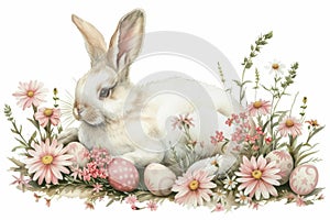 Happy easter precious Eggs Easter style Basket. White dainty Bunny festivity. Easter blessings background wallpaper